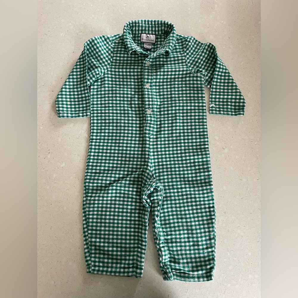 Petite Plume green check romper 18-24 months